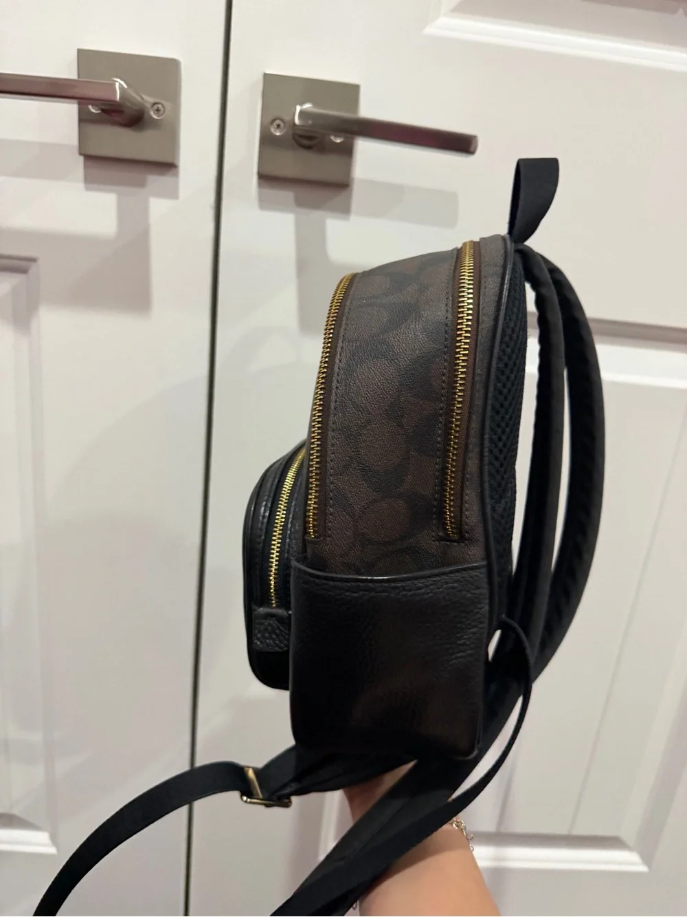 Coach Brown/Black Signature Mini Backpack with Gold Hardware